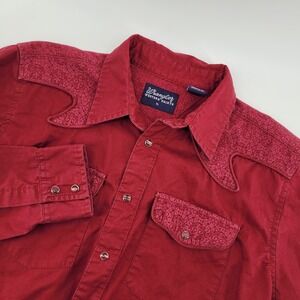 Wrangler Western Shirt Boys XL Red Cowboy Rodeo Long Sleeve Pearl Snap Cotton‎